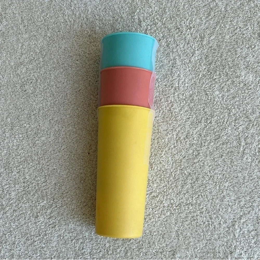 Vintage Tupperware Set of 3 Retro 70s Colors Small 6” Tumbler Drinking Cups